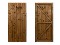 Featheredge wooden garden and side gate, fully framed and capped (v2)(H-1500, W-1550, brown finish)