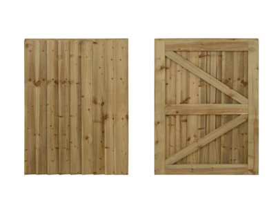 Featheredge wooden garden and side gate, fully framed and capped (v2)(H-600, W-1350, natural (light green) finish)