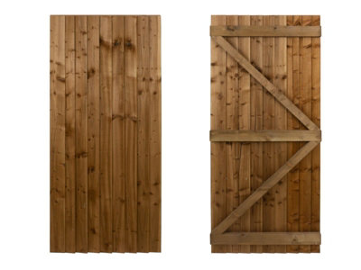 Featheredge wooden garden and side gate (v1) (H-1500, W-1100, brown finish)