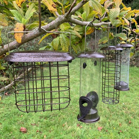 Feeding Station Set of 4 Hanging Bird Feeders Seed, Nut, Fatball & Suet Block