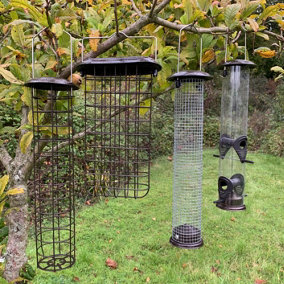 Feeding Station Set of 4 Large Hanging Bird Feeders Seed, Nut, Fatball & Suet Block