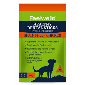 Feelwells Healthy Grain Free Dental Sticks Chicken 7 sticks (Pack of 16)