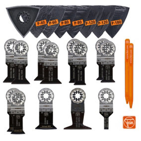 Fein Starlock Multi Tool 49 Piece Set Bi-Metal Plunge Blade Sanding Sheets + Pen
