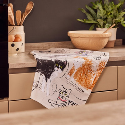 Feline Friends Animal Print 100% Cotton Tea Towel