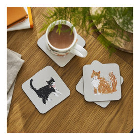 Feline Friends Animal Print Printed MDF Coasters (4 Pack)