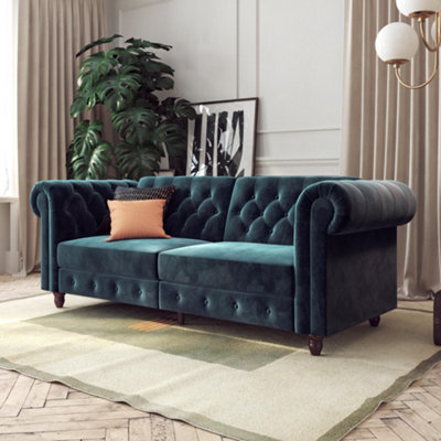 Felix chesterfield sofa bed in Velvet Blue