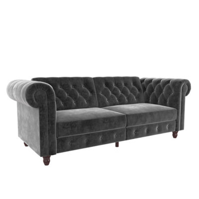 Felix chesterfield sofa bed in velvet grey