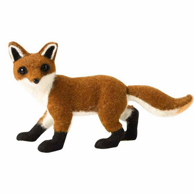 Felix Fox Felted Decoration - Freestanding Country Style Wild Animal Ornament Indoor Home Decor - Measures H20 x W33 x D9cm