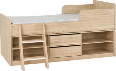 Felix Sonoma Oak Finish Low Sleeper Bed with 2 Drawers and Storage