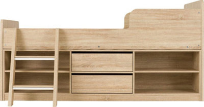 Felix Sonoma Oak Finish Low Sleeper Bed with 2 Drawers and Storage
