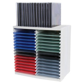 Fellowes CD Storage Shelves for 48 CDs CD Spring Home and Office Desk Organiser H260 x W265 x D165mm Platinum Grey
