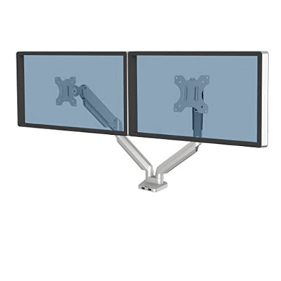 Fellowes Dual Monitor Arm - Platinum Series Mount for Two 8KG 32 inch Screens - Ergonomic Adjustable Arm Desk Mount - Tilt 45