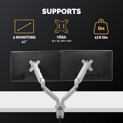 Fellowes Dual Monitor Arm - Platinum Series Mount for Two 8KG 32 inch Screens - Ergonomic Adjustable Arm Desk Mount - Tilt 45