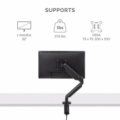 Fellowes Single Monitor Arm - Platinum Series Mount for 8KG 32 inch Screens - Ergonomic Adjustable Arm Desk Mount - Tilt 45