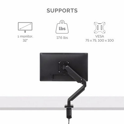 Fellowes Single Monitor Arm - Platinum Series Mount for 8KG 32 inch Screens - Ergonomic Adjustable Arm Desk Mount - Tilt 45