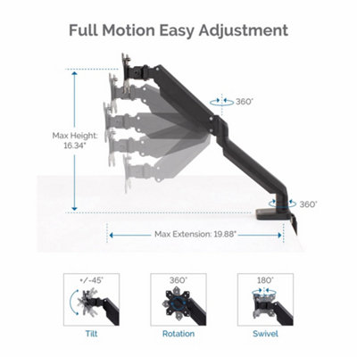 Fellowes Single Monitor Arm - Platinum Series Mount for 8KG 32 inch Screens - Ergonomic Adjustable Arm Desk Mount - Tilt 45