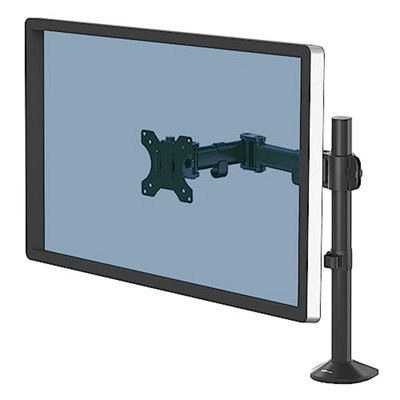 Fellowes Single Monitor Arm - Reflex Mount for 8KG 32 inch Screens - Ergonomic Adjustable Arm Desk Mount - Tilt 45 Swivel 180