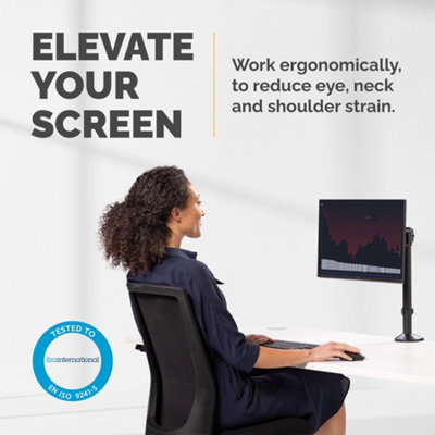 Fellowes Single Monitor Arm - Reflex Mount for 8KG 32 inch Screens - Ergonomic Adjustable Arm Desk Mount - Tilt 45 Swivel 180