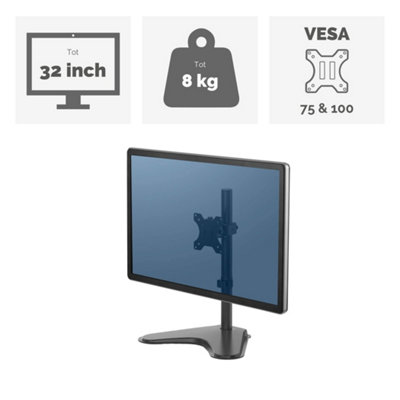 Fellowes Single Monitor Arm - Seasa Freestanding Monitor Mount for 8KG 32 inch Screens - Ergonomic Adjustable Monitor Arm - Tilt