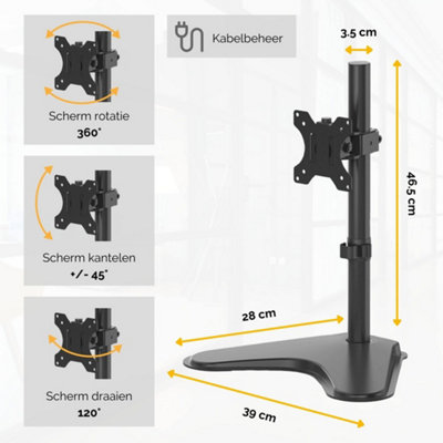 Fellowes Single Monitor Arm - Seasa Freestanding Monitor Mount for 8KG 32 inch Screens - Ergonomic Adjustable Monitor Arm - Tilt