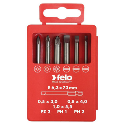 Felo Pro Bit Box 6-piece 6.3 x 70 mm SL/PZ/PH Mixed Set