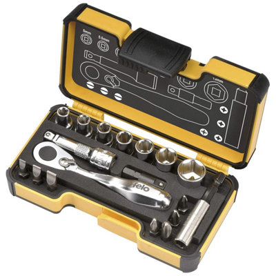 Felo XS Strongbox 18-Piece Mini Ratchet and Socket Bit Set 1/4