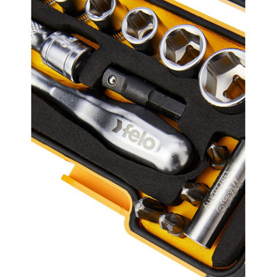 Felo XS Strongbox 18-Piece Mini Ratchet and Socket Bit Set 1/4