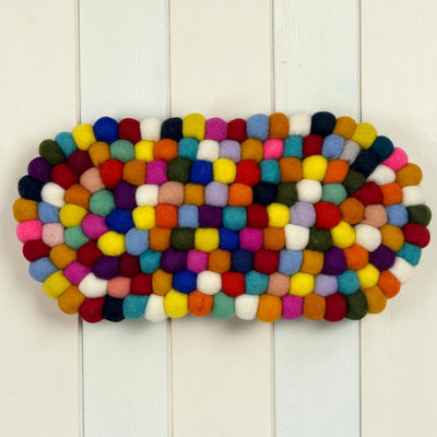 Felt Ball Oval Centre Table Mat Multi Colour 38x18 cm Wool