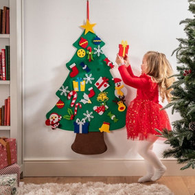 Felt Christmas Tree - Wall or Door Hanging Festive Xmas Home DIY Decoration with 29 Detachable Ornaments - Measures H100 x W70cm