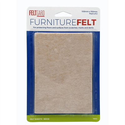 Felt Gard 108 x 150mm Cut to Size Sheets Furniture & Floor Protection Self-Adhesive Felt Pads, Beige, (Pack of 2)