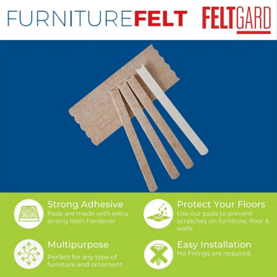 Felt Gard 13mm x 150mm Heavy-Duty Self-Adhesive Felt Furniture Strips, Beige, (Pack of 9)