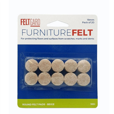 Felt Gard 19mm Round Furniture Felt Pads, Self-Adhesive Pads for Furniture Feet to Protect Hardwood Floors, Beige, (Pack of 20)