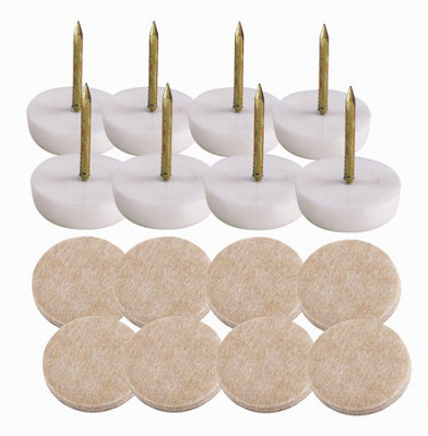 Felt Gard Furniture Nail-in Felt Pads, 25mm (1 Inch) Pack of 8 Round Floor Protectors for Wooden Furniture Chair & Table Legs
