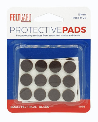 Felt Gard Furniture Round Felt Pads 13mm Black, Surface Protection Pads Pack of 24