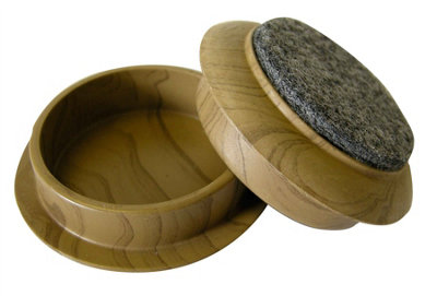 Felt Gard Round Furniture Castor Cups 44mm Felt Base Dark Wood Grain, Floor Protectors for Chairs and Sofas, Pack of 4