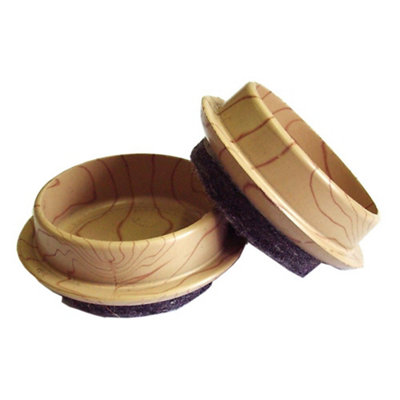 Felt Gard Round Furniture Castor Cups 44mm Felt Base Light Wood Grain, Floor Protectors for Chair and Table Legs, Pack of 4