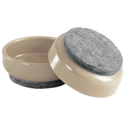 Felt Gard Round Furniture Castor Cups 60mm Felt Base Beige, Anti-Scratch Pads for Furniture Legs, Pack of 4