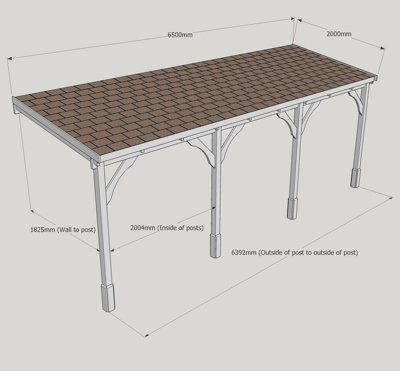 Felt Shingle Roof Car Port 4 Post - Wood - L200 x W650 cm - Rustic Brown