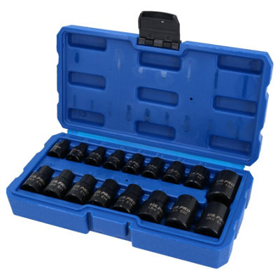 Female Impacted E Torx Star Sockets E5 to E24 3 8in and 1 2in Drive 17pc Set
