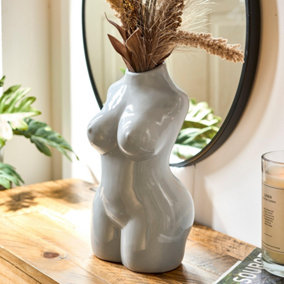Female Silhouette Body Vase - 29cm - Grey