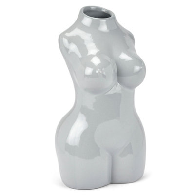 Female Silhouette Body Vase - 29cm - Grey - 3