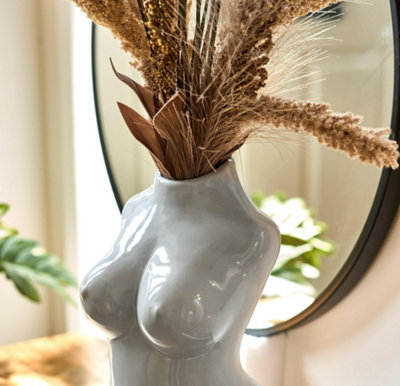 Female Silhouette Body Vase - 29cm - Grey - 4