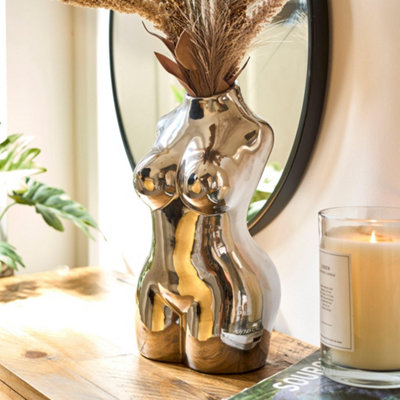 Female Silhouette Body Vase - 29cm - Silver