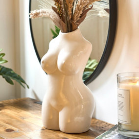 Female Silhouette Body Vase - 29cm - White