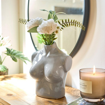Female Silhouette Torso Vase - 20cm - Grey