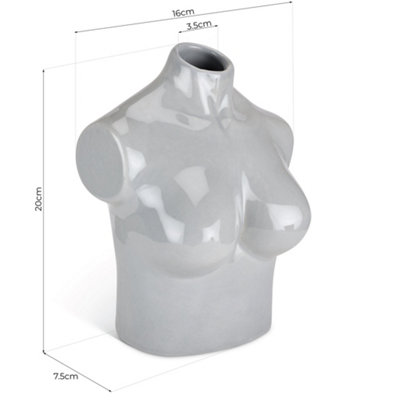 Female Silhouette Torso Vase - 20cm - Grey