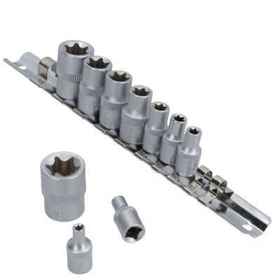 Female Torx Star E Shallow Sockets 1/4" + 3/8" Drive E4 - E18 10pc Set