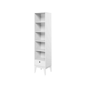 Femii 02 - White Matt Tall Bookcase with One Drawer -H2020mm W460mm D400mm - Versatile And Stylish Display Furniture