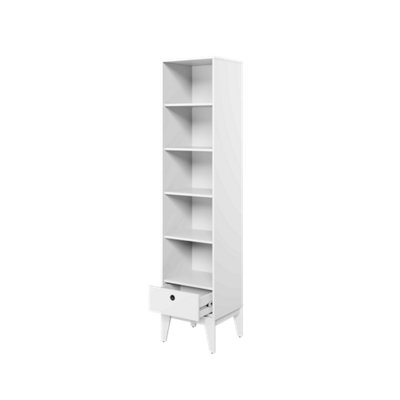 Femii 02 - White Matt Tall Bookcase with One Drawer -H2020mm W460mm D400mm - Versatile And Stylish Display Furniture