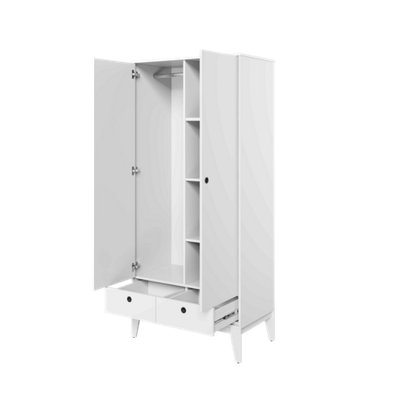 Femii FE-01 Two Hinged Door Wardrobe  - (H)2020mm x (W)920mm x (D)510mm - Stylish Bedroom Storage Solution with Drawers
